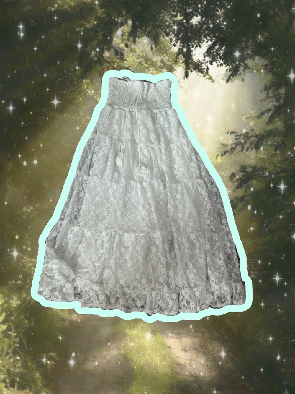 White Lace Tiered Maxi Skirt/ Strapless Dress (not hollister)